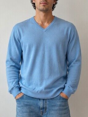 Marks & Spencer Per Una Light Blue V-Neck Sweater Large | Soft Knit Pullover